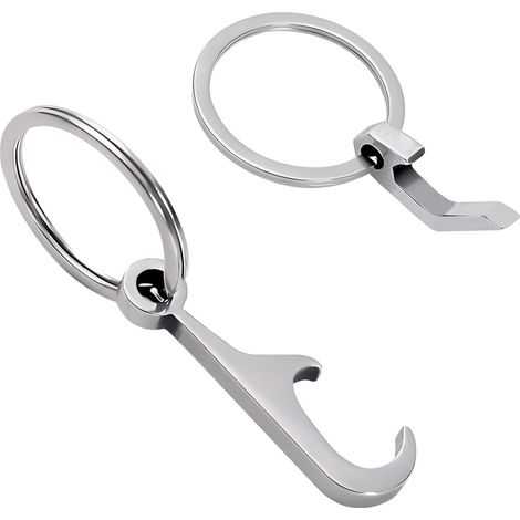 Ouvre-bouteille 2 pièces, porte-clés, décapsuleur, acier inoxydable, pendentif, ouvre-bouteille multifonctionnel, porte-clés pour bar, fête, camping, cadeaux d'invités (argenté)