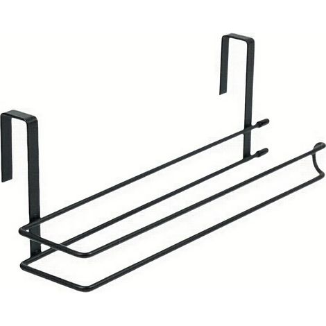 Porte-essuie-tout noir à fixer sous un meuble ou sur la porte d'un meuble. (1/5)