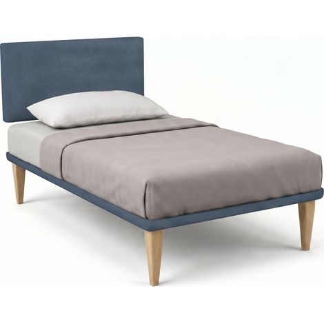 Letto 1 Piazza e Mezza con Rete Rivestita 120x200 cm Microfibra Blu Tessis Testata Flat (1/5)
