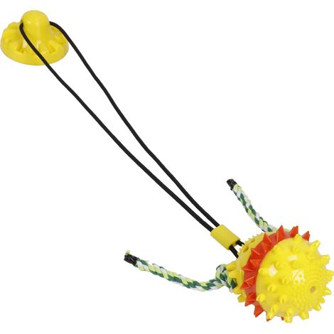 Jouet à mâcher pour chien, distributeur de nourriture et brosse à dents, avec ventouse, jaune vif (1/5)