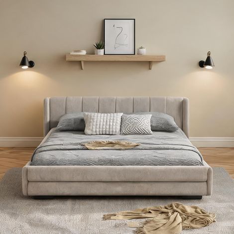 Cadre de lit beige en foam 220 x 175 x 60 cm (1/5)