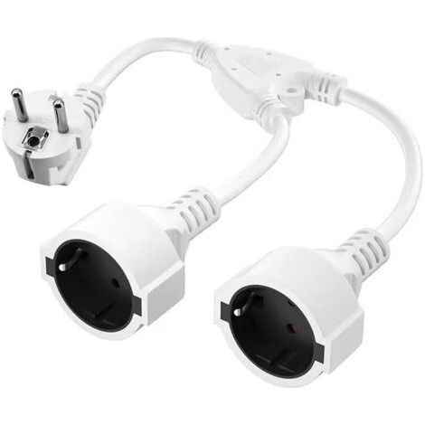 Fiche Double pour Prise de Courant 2-Fois Multiprise avec Flexible Kable 2 en 1 Câble de Rallonge Court IP20 Protection pour Intérieur et Extérieur