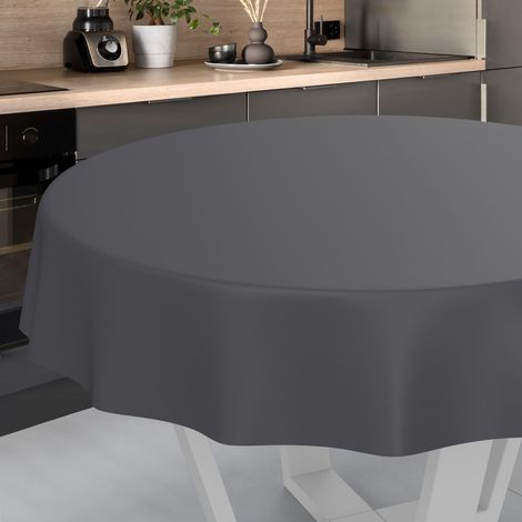 Nappe en Toile cirée, Lavable, pour Table de Jardin, extérieur et intérieur, Ronde, 100 cm, Bord coupé, Anthracite (1/5)