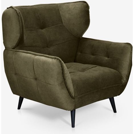 Relaxsessel Wohnzimmer modernes Design aus Velourssteppung Lunna - Dunkel Grün (1/5)