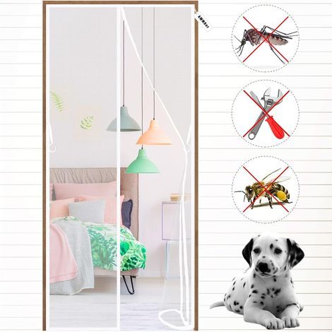 Moustiquaire Porte 140 x 240 cm Anti Mouche Anti Insecte Moustiquaire Porte Fenetre Magnétique Joint Magnétique de Haut en Bas pour Exterieur, Balcon, Camping Car, Blanc (1/5)