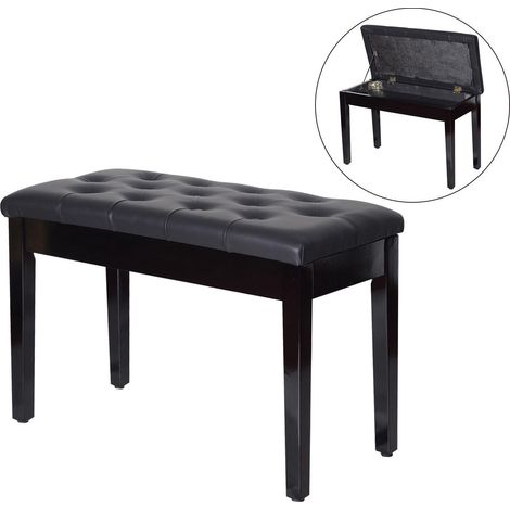 Tabouret de piano avec rangement sous l'assise, similicuir, 76 x 36 x 50 cm, noir idéal pour salon, chambre à coucher ou bureau facile à assembler avec instructions incluses