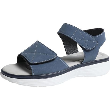 Sandali estivi da donna con suola morbida e piatta - Comodi - Chiusura casual - Punta aperta - Elastici, blu, EU 40