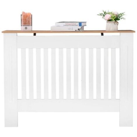 Weiße MDF-Heizkörperverkleidung M – Belüftete Dekorplatte – Klassisches Design mit vertikalen Streifen – Abmessungen 112 x 19 x 81,5 cm (1/4)