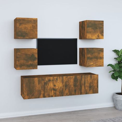 Ensemble de meubles TV 6 pcs Bancs TV Scandinave Armoires TV Chêne fumé Bois d'ingénierie 61558 (1/5)