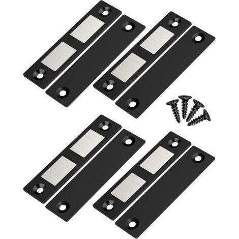 Lot de 4 Ultra Mince Aimant Porte Placard Puissant Loquet de Porte Magnétique pour Porte d'armoire, Tiroir, Fermeture Aimant de Porte Coulissant pour Placard Meuble Cuisine Maison, Noir (1/4)