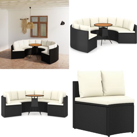 7-tlg. Garten-Sofagarnitur mit Auflagen Poly Rattan Schwarz - Garten-Lounge-Set - Garten-Lounge-Sets - Home & Living (1/5)