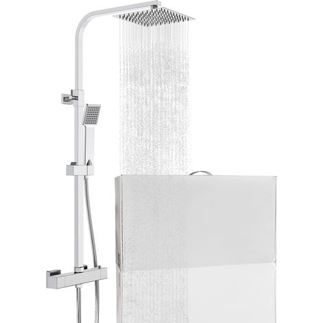 Colonna doccia con miscelatore termostatico, saliscendi doccia quadrato regolabile 73-115cm, cromo
