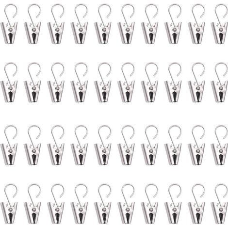 Pinzas para cortinas, ganchos de metal de acero inoxidable para colgar cortinas, guirnaldas de jardín, luces de fiesta, fotos, color plata, 40 unidades. (1/5)