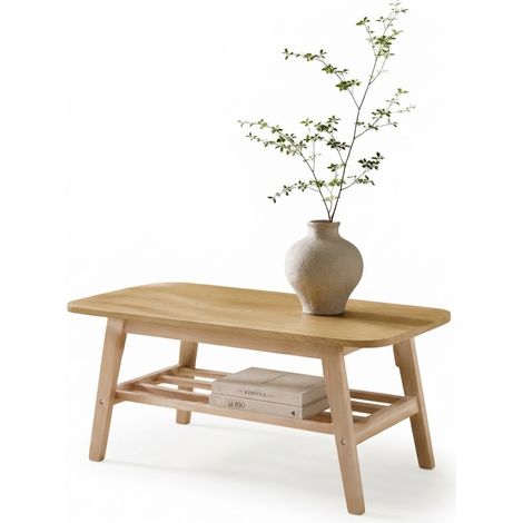 ELVMI Mesa de Centro con Almacenamiento Abierto de Dos Niveles, Tablero Moldeado al Vacío, de Madera, para Salón Oficina Dormitorio (1/5)