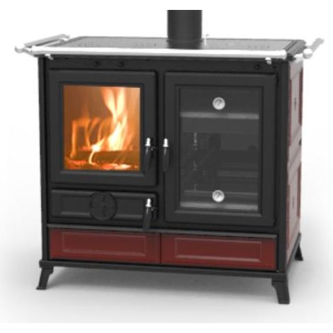 Thermorossi – Cuisinière à bois en céramique 12.1 kW – Fours indépendants jusqu'à 400°C – Plaque de cuisson en fonte – Capacité 35L et 14L