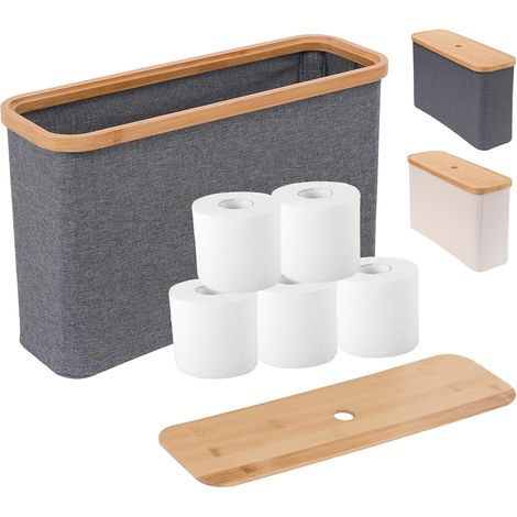 19L Boite Rangement Papier Toilette, Pliable Panier Rangement avec Couvercle, Multifonctionnel Rang Papier Toilette en Tissu Oxford, Organisateur Salle de Bain Gain de Place, Gris Clair (1/5)