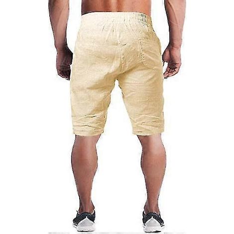 Leinenshorts für Herren, leichte und lässige Baumwoll-Sportshorts für Fitnessstudio und Yoga – XL – Beige