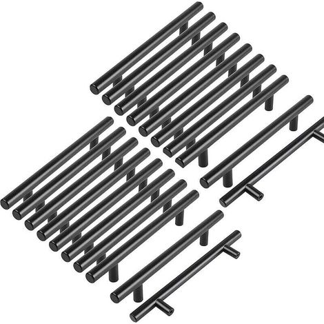 20pcs 128 mm Acier Inoxydable T Barre Noir Cuisine Poignée barre de porte d'Armoire avec Vis (1/4)
