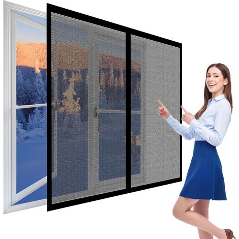 Moustiquaire de Porte Ou Fenetre Magnetique 159 x 156 cm Moustiquaire Extensible en Maille de Fibre de Verre Anti Insecte Pliable pour La Plupart Les Types de Fenêtres, Noir