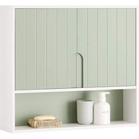 Sobuy – Armoire à pharmacie BZR140GR – Meuble mural avec 2 portes – Étagères réglables – Dimensions 60x15x54 cm – MDF blanc et vert