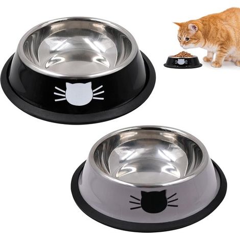 2 lettiere in acciaio inox, ciotola per gatti antiscivolo in acciaio inox con anello rimovibile, ciotole per cibo e acqua, per gatti e cani di piccola taglia, (1/5)