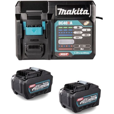 Makita – Batterie Li-Ion 40V 5,0Ah avec chargeur rapide DC 40 RA – Temps de charge 50 min – Indicateur de charge LED – Résistante à l'eau et à la poussière