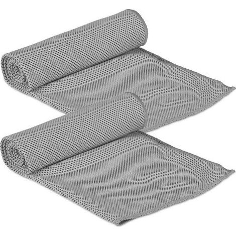 Serviette rafraîchissante, Lot de 4, Micro Fibres, pour Le Cou, Sport, 90 x 30 cm, avec boîte, Tissu pour Yoga, Gris