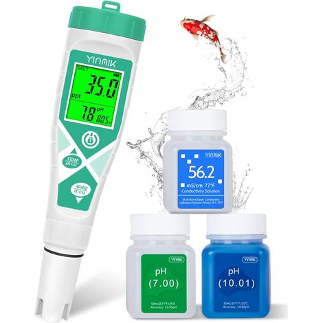 Testeur de pH/Salinité pour Piscines, Testeur de Salinité pour Aquariums, Testeur de pH/EC pour Nutritives Hydroponiques Pour Piscines D'été, Tours Domestiques (1/5)