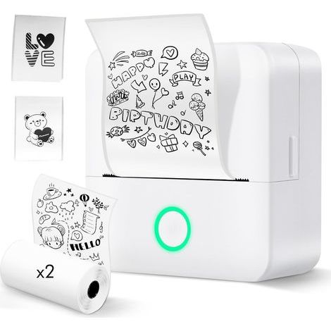 Imprimante Etiquette Autocollante, Imprimante Thermique Bluetooth Monochrome, Mini imprimante Autocollant Rouleaux de 2 Étiquettes Autocollantes, Adaptés pour L'école et Le Milieu Professionnel (1/5)