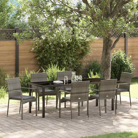 Garten Essgruppe mit Kissen 7 pcs Grau Poly-Rattan
