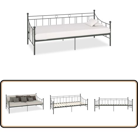 Tagesbett-Rahmen Grau Metall 90×200 cm - Tagesbett - Schlafsofa - Gästebett - Metallbett - Sofa Mit Liegefläche