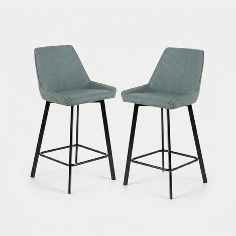 Set de 2 taburetes de cocina tapizados con respaldo Fynn - Azul (1/5)