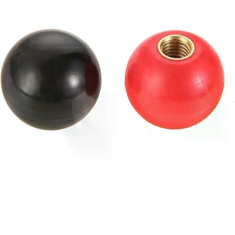 Lot de 2 écrous de serrage à bille en bakélite, filetage M4/M5/M6, noyau en cuivre, poignée en plastique rouge/noir, pour machines, équipements et vannes. (1/5)