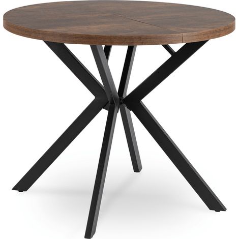Table ronde extensible 90-190 cm Chêne rustique/Noir style loft (1/5)