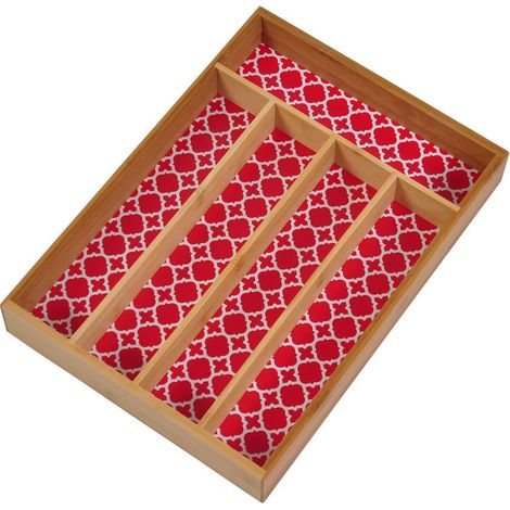 Besteckkasten aus Bambus 35x25x5cm Besteckeinsatz Schubladeneinsatz Besteckbox - rot
