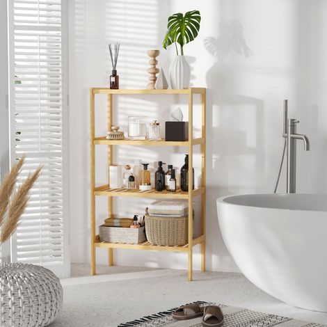 Étagère autoportante, étagère à livres, étagère en bambou à 4 niveaux, étagère de bureau, étagère de rangement, étagère à dossiers, étagère de cuisine pour salle de bain, cuisine, salon, chambre, bamb (1/5)