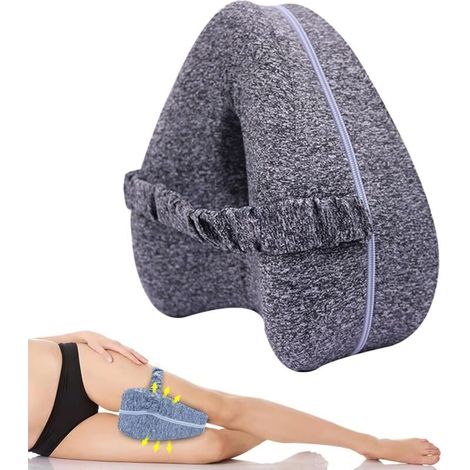 Oreiller Genoux Dormeurs Latéraux – Coussin Mémoire Mousse, Soulagement Sciatique et Douleurs Hanches, Gris (1/5)