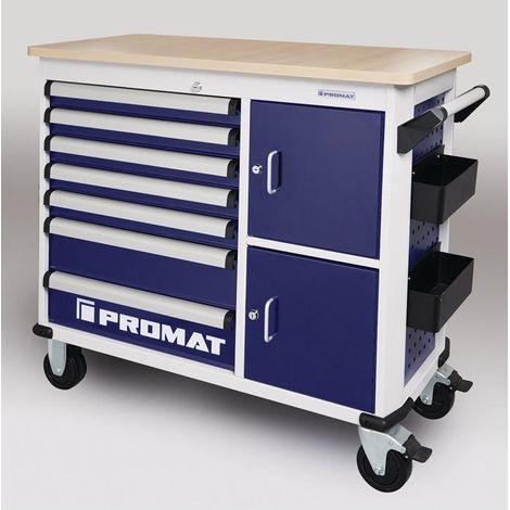 Établi roulant PLUS L extérieure1150xP500xH1015 mm nombre de tiroirs 7 30 kg 500 kg PROMAT (1/4)