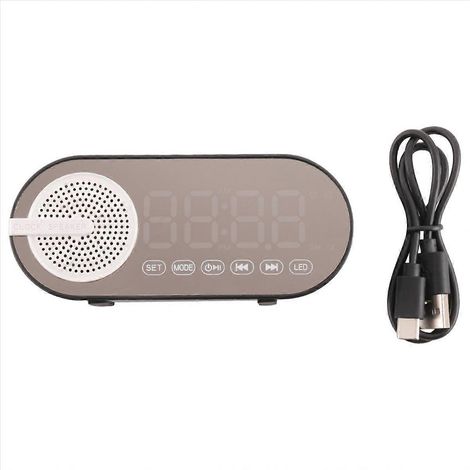 Enceinte Bluetooth portable avec horloge numérique et veilleuse, noire (1/5)