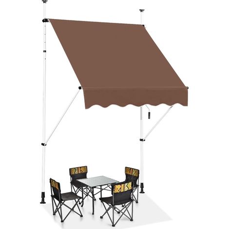 GOPLUS Store Banne Manuel Rétractable 1,5x1,2M, Auvent Store de Balcon en Aluminium avec Tissu Oxford, Hauteur Réglable 2-3M, Protection Solaire et Pluie pour Jardin (Marron) (1/5)