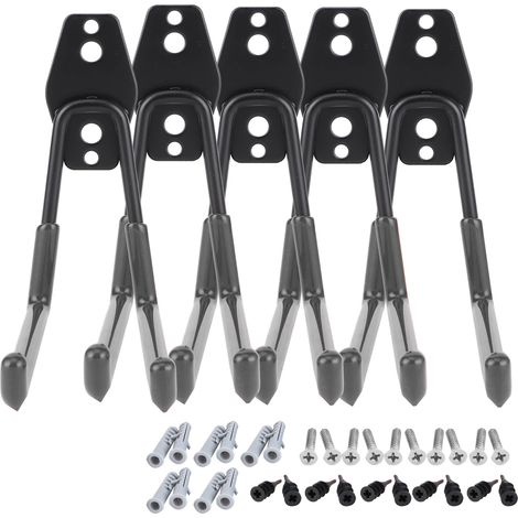 Lot de 5 crochets muraux de garage pour ranger outils électriques, corde, pelle, vélo, tuyau d'arrosage (noir) (1/5)