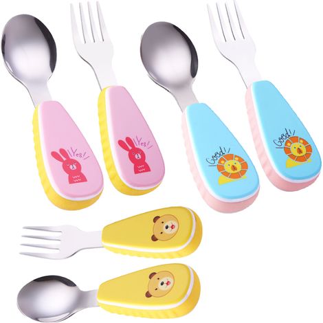 Cuillère Et Fourchette Bébé - Embout Acier Inoxydable - Poignée Silicone Ergonomique Antidérapante - Pour Enfants 12 Mois À 6 Ans - Lot De 2 (1/5)