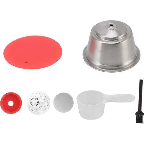 Capsules de café rechargeables en acier inoxydable, filtre à café réutilisable et couvercle à poudre pour Dolce Gusto rouge (1/5)