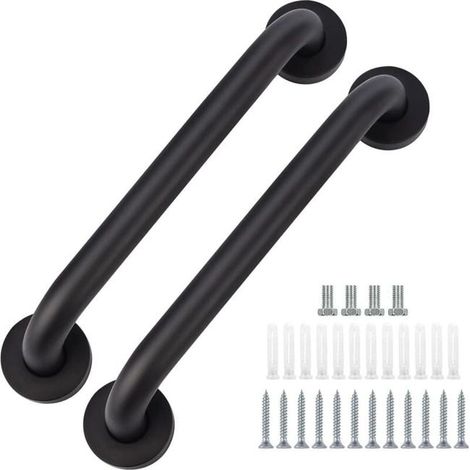 Barre d'Appui Salle de Bain 30 cm Lot de 2 - Barre de Sécurité Inox 201 Noir, Fixation Murale avec Vis Dissimulée pour Baignoire et Douche (1/5)