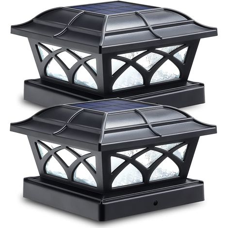 Lampe Solaire Exterieur Lumières Solaires de Chapeau de Poteau 2 Modes Lampe LED Etanche pour Jardin Terrasse Clôture 4x4 5x5 6x6 inch Poteau en bois Lot de 2 (1/5)