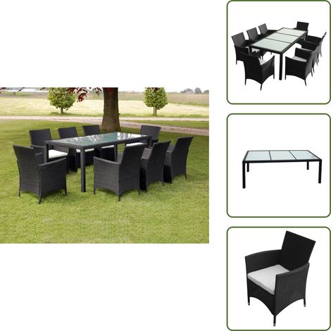 The Living Store Set da Pranzo da Giardino 9 pz con Cuscini in Polyrattan Nero - Sedie in rattan