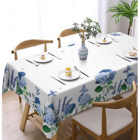Abwaschbare Tischdecke Rechteckig 140x180cm mit Hortensienmuster, wasserdicht & fleckgeschützt