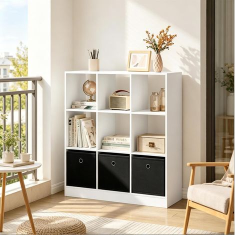 Mobile contenitore libreria a cubi 80 x 86,5 x 30 cm con 3 cassetti in tessuto bianco e nero HAVRYA (1/5)