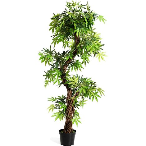 Goplus – Plante verte artificielle bonsaï en pot 160 cm – Effet réaliste – PVC imperméable – Pour intérieur et extérieur (1/5)