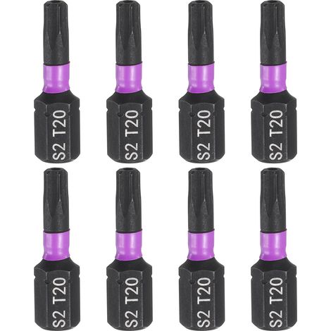 8pcs TT20 Embout de Tournevis Torx 1/4" Tige Hexagonale 25mm/1" Longueur Magnétique Étoile 6 Pans Acier S2 avec Trou Pour Perceuse Électrique (1/5)